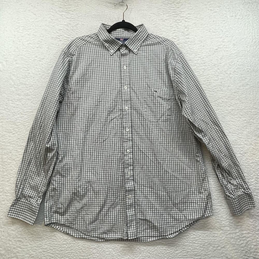 Vineyard Vines Shirt Mens XL Gray Check Slim Fit Tucker Button Down Long Sleeve